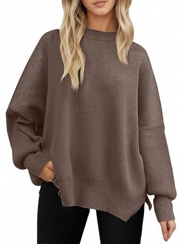 Yutdeng Jersey Punto Mujer Cuello Redondo Jersey Mujer Invierno Casual Suéter de Punto Moda Sueter Manga Larga Cálido Suéteres Suelto Pullover Otoño Jerséis Elegante Sweater Tops con Manga Murciélago