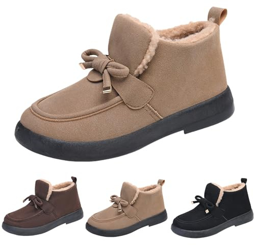 FGUUTYM Scarpe invernali da donna foderate per le dita dei piedi, per l'autunno e l'inverno, con caviglie, in velluto, caldi, per il tempo libero, cachi, 38 EU