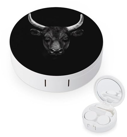 fkgvwo Contact Lens Container Black Bull Head Travel Contact Lens Box with Mirror Tweezers Solution Bottle