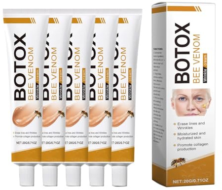 Bienengift Faltenentfernungscreme, Bienengift Faltencreme Gesicht, Bienengift-Anti-Falten-Creme, Bee Venom Creme Faltencreme Hals, Bee Venom Anti-Aging Creme, Bienengiftfaltencreme Augen, (5 Pc)