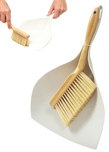 Escoba pequeña y pala - Mango de madera para espacio estrecho, conjunto de escoba y pala para polvo para oficina | para cocina, encimera, dormitorio, salón, encimera, migas y ropa de cama