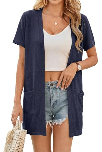Totatuit Gilet Femme Manches Courtes Avec Poches Cardigan Et Pour Un Look | Cardigan Léger, Été, Tenue Décontractée, Style Élégant, Tenue Quotidienne