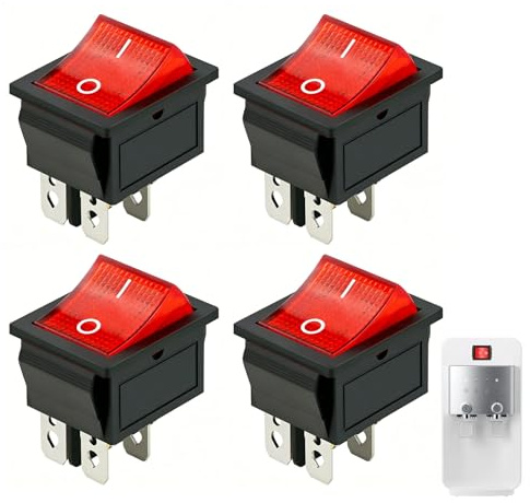 4 Stück Wippschalter 230V Mit Kontrollleuchte, Ein-Aus Schalter 230V, Rot Leuchtend, Geeignet Als Einbauschalter Für Kleinlicht, Netzschalter Und Andere Anwendungen
