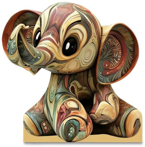 Komergave Elefant Deko Wohnzimmer, 2D Flache Elefanten Deko Figuren Holzfiguren, Kreative Holzdeko für Schlafzimmer, Badezimmer, Küche, Büro, Geschenke für Elefantenliebhaber