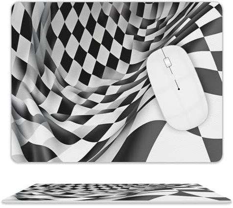 ACEPrints Alfombrilla de ratón de Cuero con ilusión óptica a Cuadros en Blanco y Negro, Antideslizante, Ultrafina, de 25 x 20 cm, Ideal para Ordenadores, portátiles, oficinas y Uso doméstico.