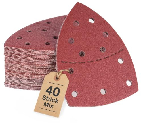 40 unidades de papel de lija triangular, 105 x 152 mm, 10 unidades /P60/P80/P120/P240 | Mouse - Papel de lija para lijadora (madera, metal, 11 orificios, separable)