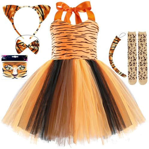 TOLOYE Vestido Animal para Niñas, Disfraz de Princesa con Accesorios | Diadema, Falda de Tul y Calcetines, Conjunto Infantil, Halloween, Navidad, Fiestas de Cumpleaños, Carnaval