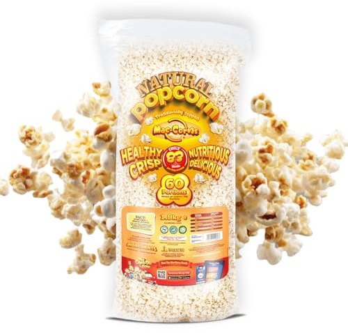 MacCorns - Traditional Natural Popcorn 1.9kg | Bulk Pack | Pre-Popped | Allergen Free, Gluten Free | 60 Servings | Hospitality, Schools, Weddings, Events, Corporate, Movie Night | Freshly Popped in UK