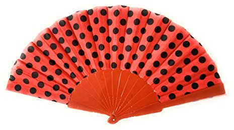 Caprilite Spanischer Flamenco-Fächer in Rot/Schwarz mit Punkten