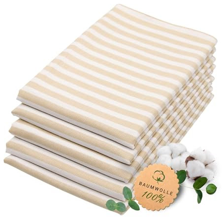 ZOLLNER Juego de 5 paños de Cocina de algodón en 50x70 cm - paños de Cocina Muy absorbentes y duraderos - Lavables hasta 60°C - en Rayas Beige - Calidad hostelería - Certificado Oeko Tex®