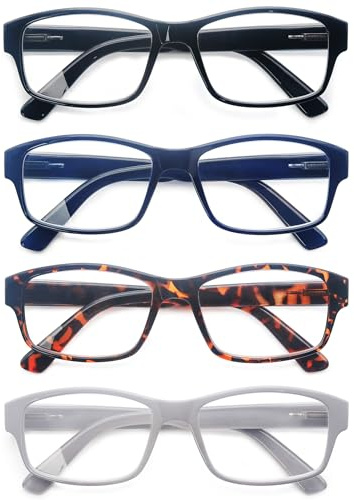 HEEYYOK Reading Glasses Mens Large Rectangular Readers Glasses +2.50 For Men with Big Heads Sturdy Frame Comfortable&Wide Fit 4 Pack