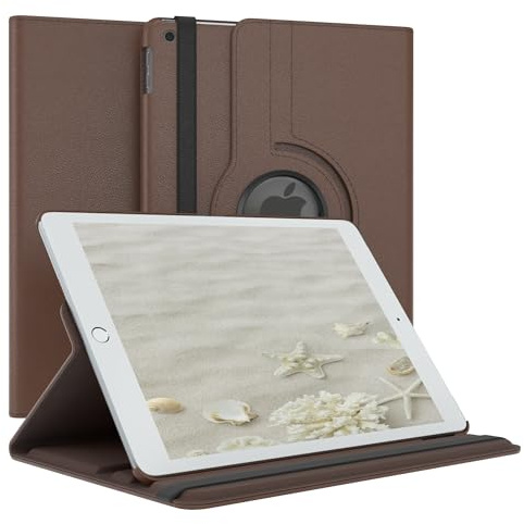 EAZY CASE - Tablet Hülle für iPad 7./8./9. Generation Schutzhülle 10.2 Zoll Smart Cover Tablet Case Rotationcase zum Aufstellen Klapphülle 360° drehbar mit Standfunktion Tasche Kunstleder Braun