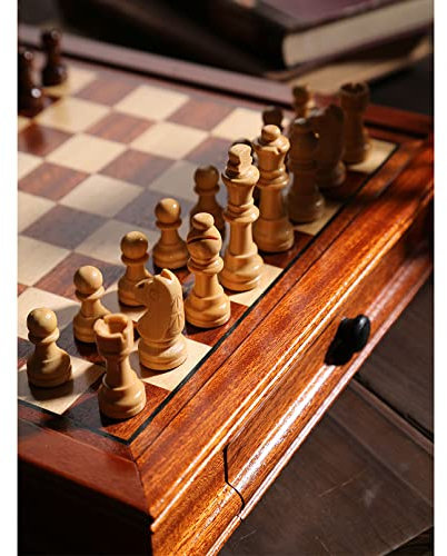 Cutfouwe Schachspiel Magnetisch Holz mit 34 Schachfiguren, Schachbrett Holz Magnetisch mit Schublade, Luxus Geburtstagsgeschenk, Geburtstagsgeschenk, Vatertag,31x31x6cm