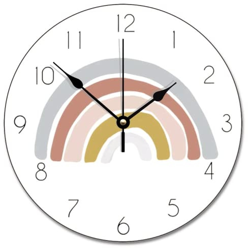 ArogGeld Rainbow Boho Clock for Kids Room Nursery Decor Colorful Kids Wall Clock Personalized Silent Non Ticking Wooden Clocks Battery Operated Esay Read for Playroom Classroom School Gift for Teacher