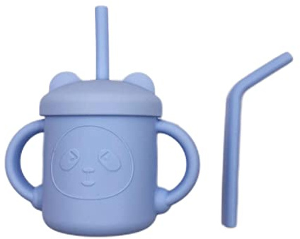 Greatideal Tazza per Bere in Silicone per Bambini, 8 Colori Tazza per Bere per Bambini con Coperchio, Manici e Cannuccia, Tazza in Silicone Morbida con Cannuccia Regalo Perfetto per Bambino