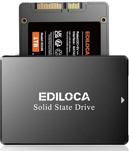 Ediloca SSD 1TB, SSD Festplatte Intern, 2.5 SATA III, bis zu 550MB/s, 3D NAND TLC, Kompatibel mit Laptop und PC-Desktop(ES106 Black)