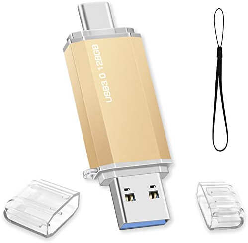 USB Stick 128 GB, Typ C USB Stick 128GB USB 3.0 Typ C Speicherstick OTG USB Flash Laufwerk 2-in-1 Memory Stick für Tablet, PC, Computer, MacBook, Android Handy (Gold)