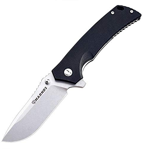 Harnds Tragbares Klappmesser mit G10-Griff, D2-Edelstahl-Mehrzweckmesser mit Wellenschliff für Jagd, Camping, Survival (CK7205 - Satin)