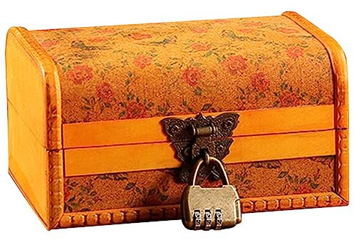 minkissy Piraten Schatztruhe Kleine Holzkiste Schloss Holzkiste Retro Schatzruhe Kleine Brust Aufbewahrungsbox Vintage Schatzkiste Ringetui Erinnerungsbox Metall Mit Schloss Retro-Box
