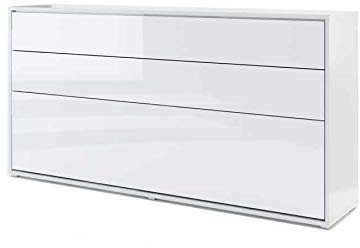 Homlando Lenart Schrankbett Bed Concept BC06 90x200 cm - Horizantal Schrankklappbett - Schrank mit integriertem Klappbett - Wandbett mit Lattenrost - Murphy Bed (Weiß Matt/Weiß Glänzend)