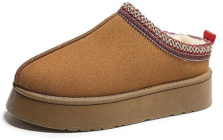 Chaussons For Femme À Plateforme, Mini Bottes Courtes, Doublure Polaire, Baskets Chaudes D'hiver, Pantoufles De Maison, Antidérapantes De Neige Intérieures Et Extérieures (Color : Brown, Size : 37)