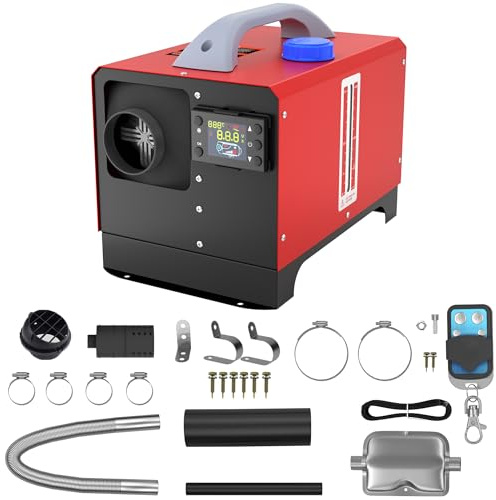 SUBTLETY 12V Diesel Standheizung 8kW Air Dieselheizung 0.18-0.48 L/h Horizontal Diesel Lufterhitzer mit Fernsteuerung LCD Monitor und Schalldämpfer für Auto LKW RV Wohnmobil Boote Bus (Rot, Typ C)