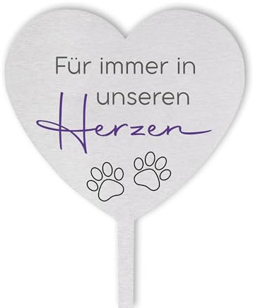 DOLORINO Grabstecker Pfoten mit Spruch | Für immer in unseren Herzen | Grabschmuck | in Liebe für Dein Haustier | eine wetterfeste Erinnerung aus Edelstahl