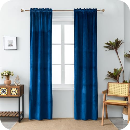 GIRASOLE HOME Coppia Tende Adelaide Morbide Oscuranti Termiche in Velluto 2 Pannelli da 70x220cm con Tasca, Blu