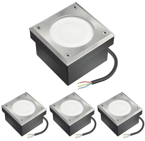 ledscom.de 4x LED stenläggning mark infälld lampa NEOLUM för utomhusbruk, IP67, kantig, 10 x10cm, inkl. glödlampa GX53, 51lm, varmvit