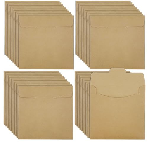 ONEBO 40 Sheet Brown Kraft Paper CD Sleeves,Kraft Papers disc Bag, 12x12cm DJ Disc Storage Bags, Protective Printable Covers for CDs, Records, and Media