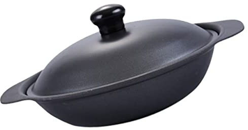 IMIKEYA Cast Iron Casserole Pot with Lid Non-stick Flat Bottom Multi-functional Stewing Pot for Cooking Soup and Ribs with Anti-scald Handle Black Iron Cookware