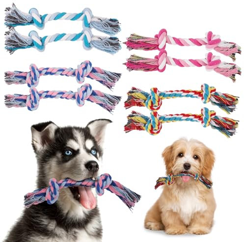8 Packs Puppy Rope Knot Toy - Multi Color Chew Toys for Small and Medium Dogs - Cotton Teething Tug With 2 Knots