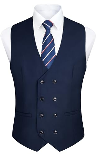 Enlision Gilet da Uomo a Doppio Petto Con Scollo a V Gilet da Abito Casual Formale da Lavoro Blu Navy