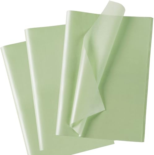Lot de 60 feuilles de papier de soie vert clair métallisé pour sacs cadeaux, pour anniversaire, mariage, fête prénatale, Noël, 50 x 35 cm