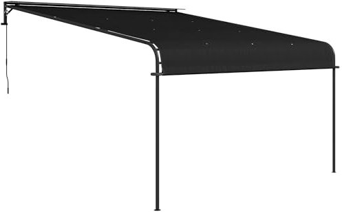 Outsunny Pergola, ca. 4 x 3 m Pavillon, wandmontierte Terrassenüberdachung, Wetterfest Gartenpavillon mit Verstellbarem Dach, für Balkon, Terrasse, Stahl, Dunkelgrau