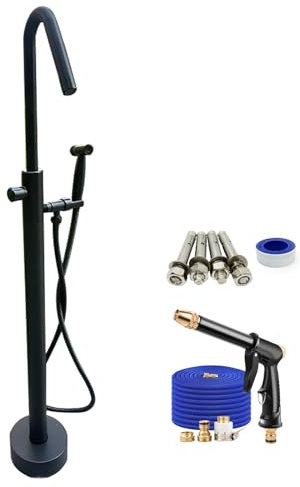 Garten Wasserzapfsäule, Freistehende Garten-Wassersäule aus Edelstahl mit Wasserhahn, Bodenmontierter Wasserzapfstelle, Schlauchhalter Freistehend(Negro,15 * 120cm/6 * 47in)