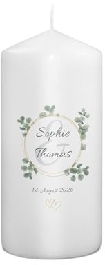 PhotoFancy® - Personalisierte Hochzeitskerze - Fotokerze mit eigenem Foto/Text bedrucken lassen - Kerze mit Hochzeits-Design: Goldene Verbindung - 15 cm Höhe