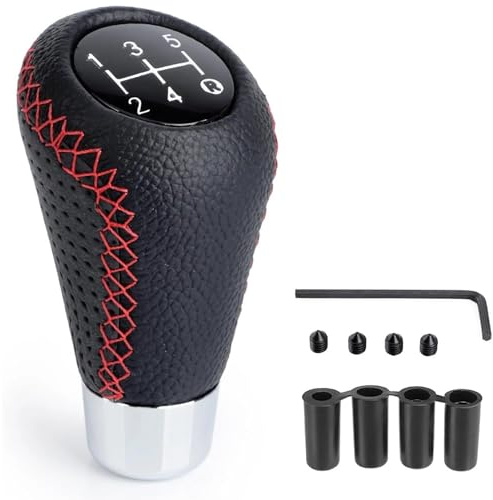 OINTJWWO Auto Getriebekopf Schaltknäufe Für FIAT Abarth 595 Abarth 500 Abarth 124 Spider, Universal 5 Gang Schaltknauf Abdeckung Manueller Schalthebel Shifter Anti-Rutsch Mit 4 Adaptern 8/10/11/12mm