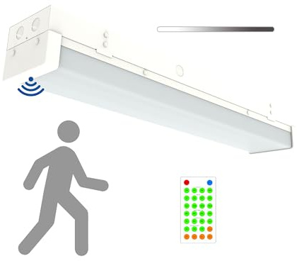 2FT Tri-Level Motion Sensor LED Wraparound Stairwell Light with Remote, IP20, 10W(1250lm)/20W(2500lm), 5000K, 100-277V, Dimmable, Flush Mount Commercial LED Wrap Shop Ceiling Light Fixture, FCC