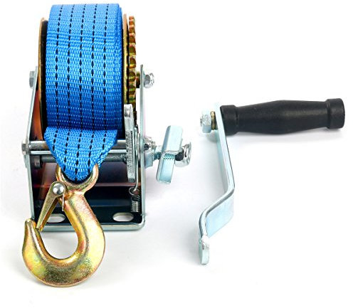 FreeTec Verricello manuale da 600 lbs, con cinturino blu, argano di salvataggio, verricello a mano, 6 m, lunghezza della cinghia, 5 cm di larghezza per barche, rimorchi, veicoli, camion, carovane