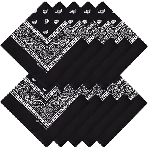 ZENO Bandana Nero – 100% Cotone & Fibre Naturali – Foulard Nero Senza Poliestere – Alta Qualità, Morbida, Resistente & Lavabile – Bandana Uomo e Donna – Unisex & Bambini - 10 Pack