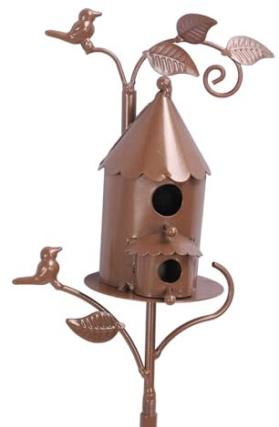 flexman Metall Birdhouse, Eisen Im Freien Dekoration Garten Gartengarten Garten Pfahl Wild Bird House Feeder mit Pfahl Zur Terrasse, Garten Hinterhof Yard
