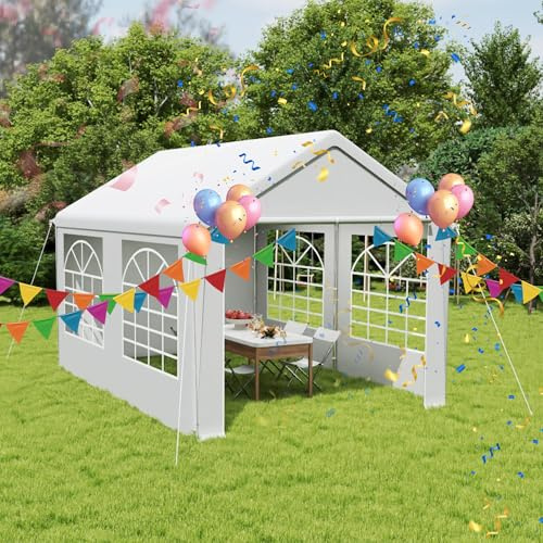 Aufun Carpa para fiestas de alta calidad, 3 x 4 m, con 4 paneles laterales extraíbles con ventanas, lona de polietileno impermeable, incluye cuerdas tensoras y piquetas, carpa para fiestas de jardín