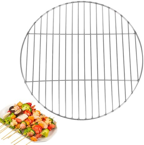 Griglia in acciaio inox, griglia per barbecue, teglia resistente, resistente alla ruggine, design rotondo, per uso all'aperto e picnic, 32,5-37 cm, argento, pezzo singolo