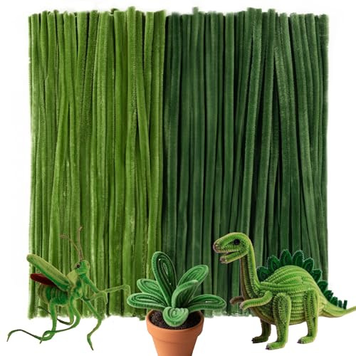 Caydo 200 Stück grüne Pfeifenreiniger, dicke, flauschige Chenille-Stiele, Pfeifenreiniger, Basteln für Kunst und Handwerk, perfekt für die Herstellung von Tieren, Blumen und festlichen Dekorationen