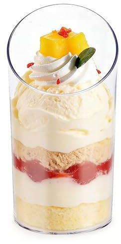 Plazotta 50 Stück Kunststoff Mini Dessertbecher mit Löffeln, Transparente Plastik Dessertschalen, Wiederverwendbar, Shooter Becher für Eis, Mousse, Partybuffets, Catering