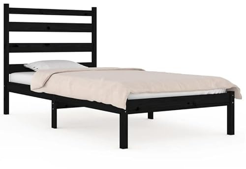 Eleganz Massivholzbett aus Kiefer 100x200 cm - Schlichtes Design für Schlafzimmer - Langlebig & Stabil - Natürliche Holzoptik in Schwarz