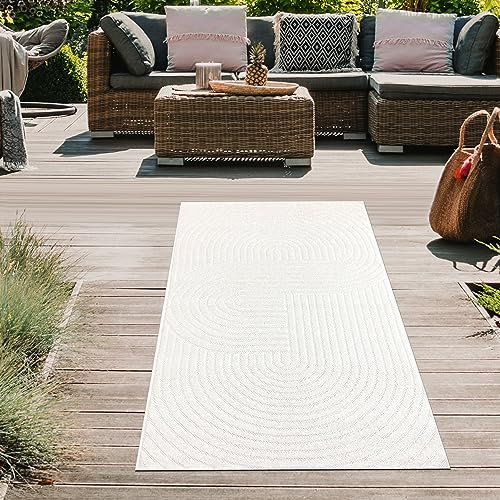 Teppich-Traum In- & Outdoor Teppich Boho-Linien Creme Hoch-Tief 80x250 cm | Für Balkon, Terrasse, Wintergarten & Wohnbereich, pflegeleicht, wetterfest, schmutzabweisend, robust und strapazierfähig