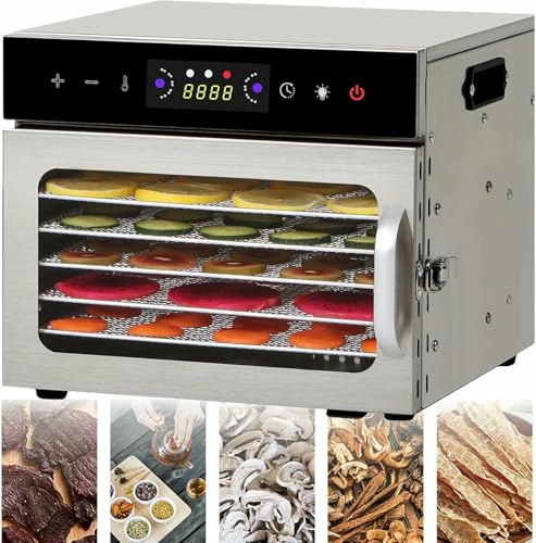 Aioneer Stainless Steel Food Dehydrator, Fruit Dryer Machine Meat Drying Efficient Drying Food Dehydrator For Meat, Herbs, Mushroom,6-Tray