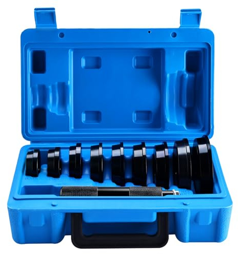FreeTec Set di 10 utensili di pressatura per cuscinetti – Bearing Press Kit con 9 adattatori e impugnatura del driver, attrezzi per montaggio ad anello di tenuta, Seal & Bearing Race Driver Set